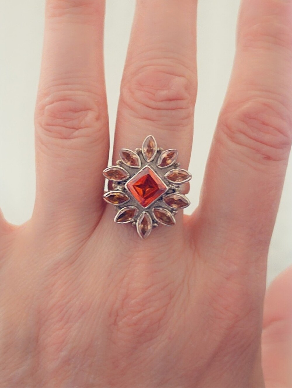 Estate Grossular Garnet Gemstone Ring Sterling Silver 925